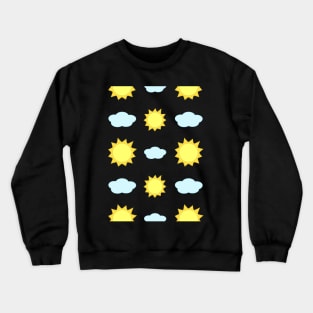 Sun and Clouds Pattern in Black Crewneck Sweatshirt